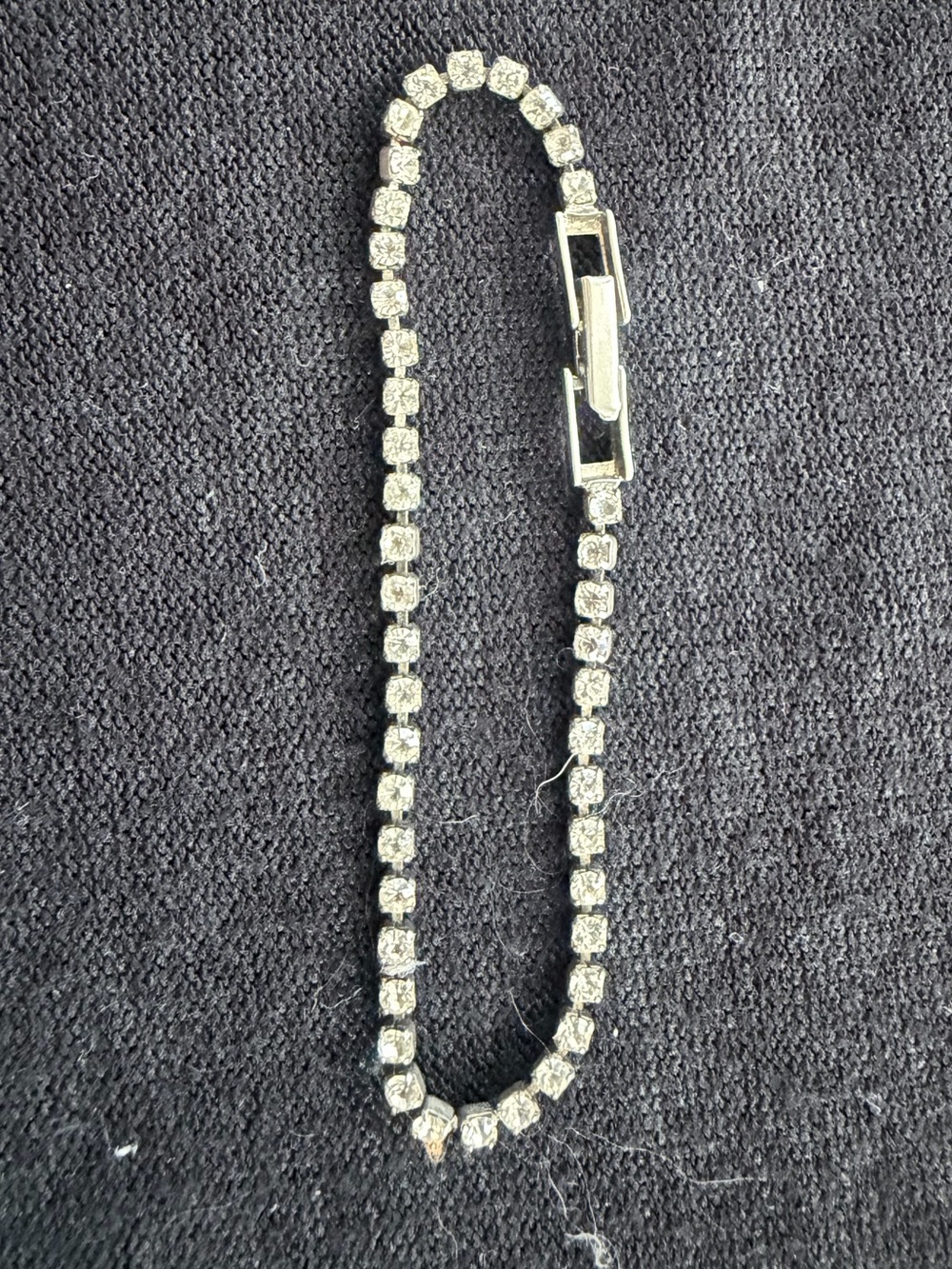 Rhinestone Tennis Bracelet Silver Tone Clear Stones